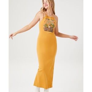 Forever 21 Steel Road Graphic Midi Dress Banana Cream/Multi size small